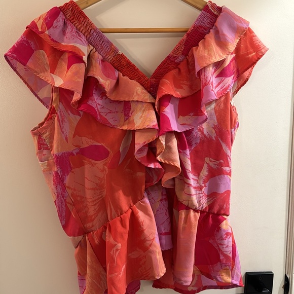 Sofia Vergara frilly pink and orange summer blouse large. - Picture 4 of 4